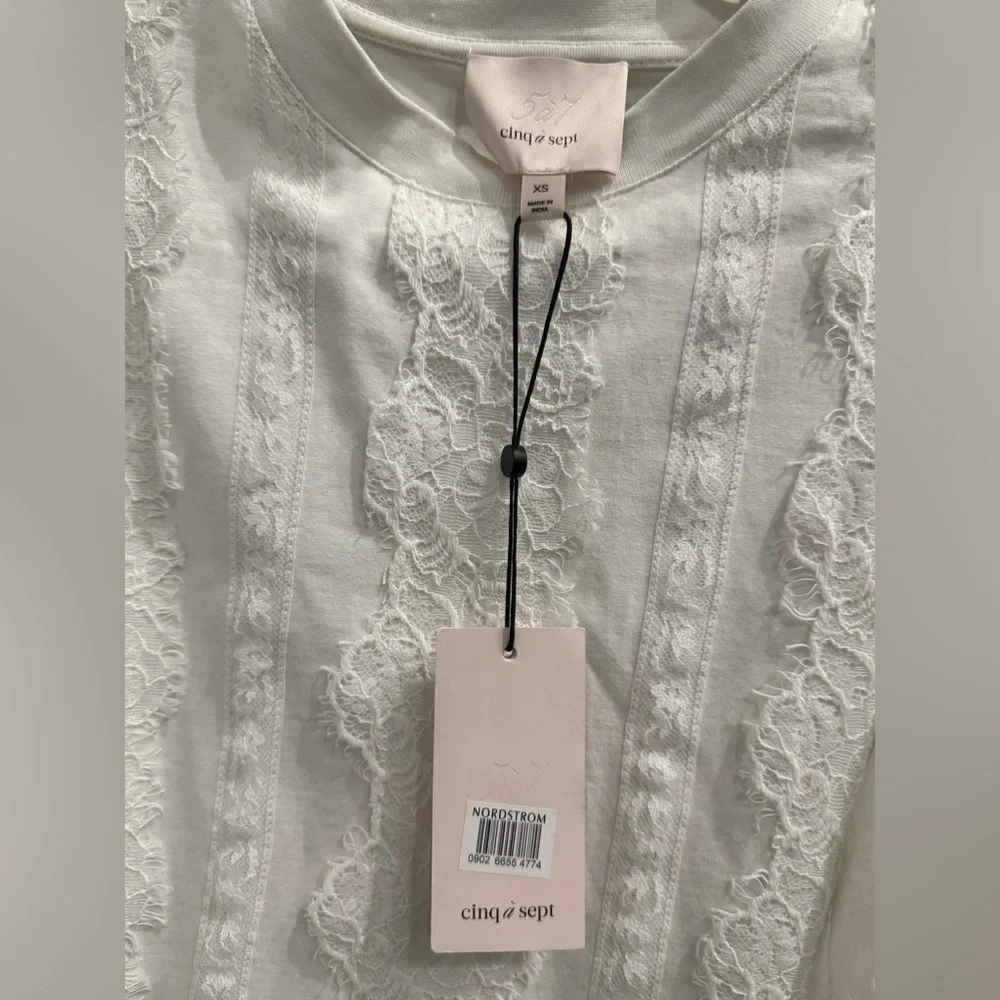 NWT Cinq à Sept White Lace Stefania Trim Shirt 3/4 Sleeve Blouse Size XS - Picture 7 of 12
